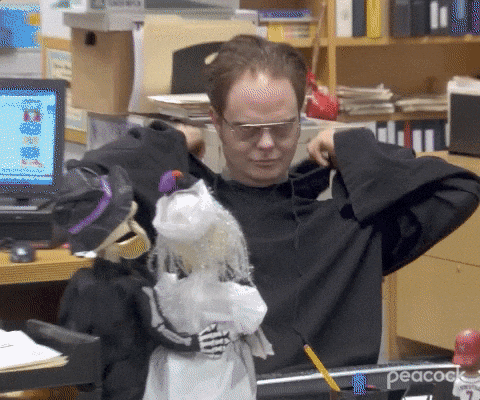 Rainn Wilson as Dwight Schrute in The Office (dressed here as a Sith Lord for Halloween).